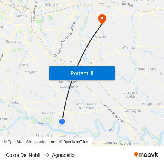 Costa De' Nobili to Agnadello map
