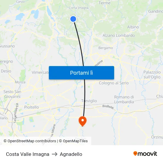 Costa Valle Imagna to Agnadello map