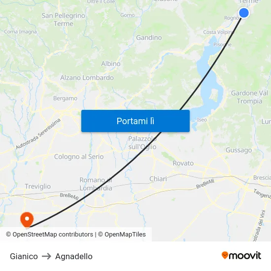 Gianico to Agnadello map