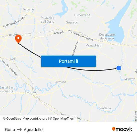 Goito to Agnadello map