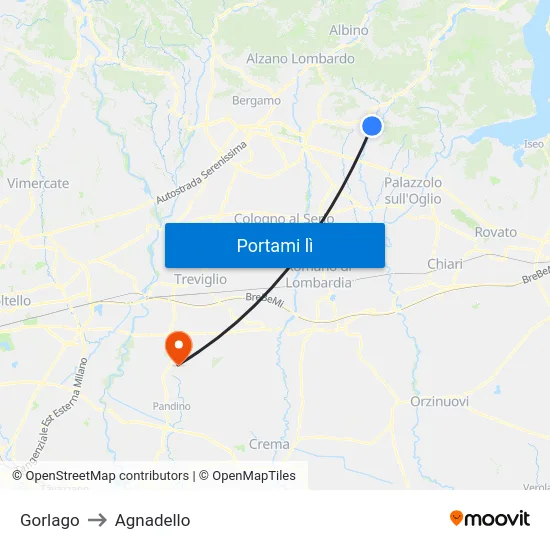 Gorlago to Agnadello map