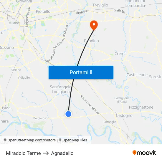 Miradolo Terme to Agnadello map