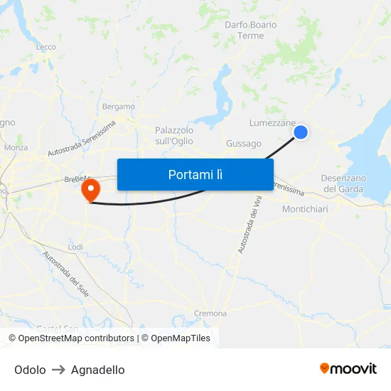 Odolo to Agnadello map