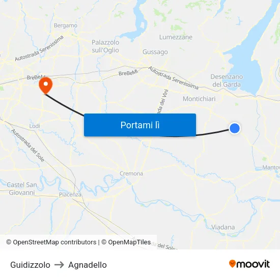 Guidizzolo to Agnadello map