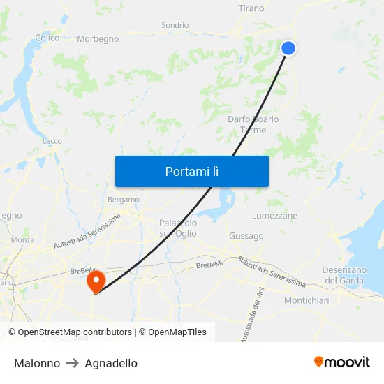 Malonno to Agnadello map