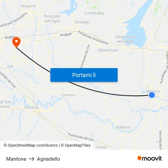 Mantova to Agnadello map