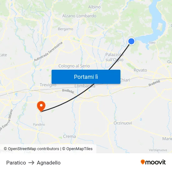 Paratico to Agnadello map