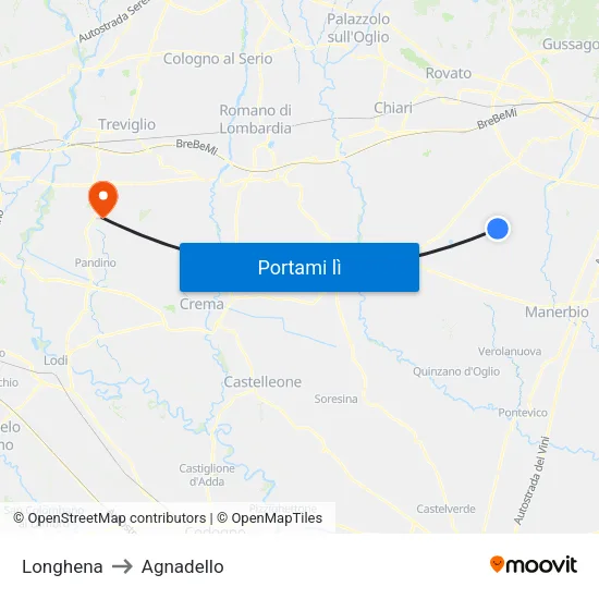 Longhena to Agnadello map