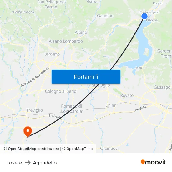 Lovere to Agnadello map