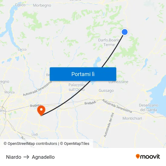 Niardo to Agnadello map