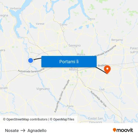 Nosate to Agnadello map