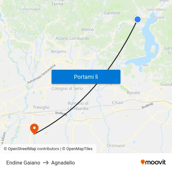 Endine Gaiano to Agnadello map