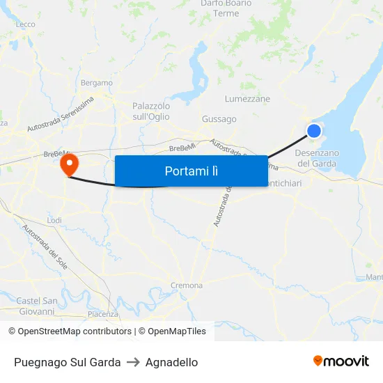 Puegnago Sul Garda to Agnadello map