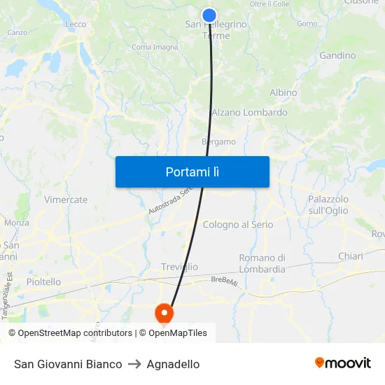 San Giovanni Bianco to Agnadello map