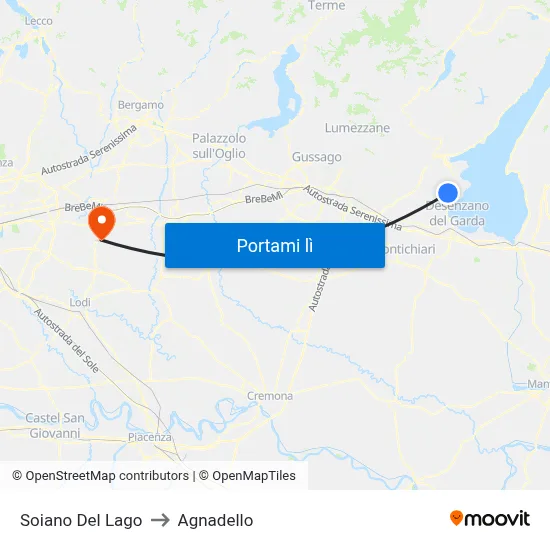 Soiano Del Lago to Agnadello map