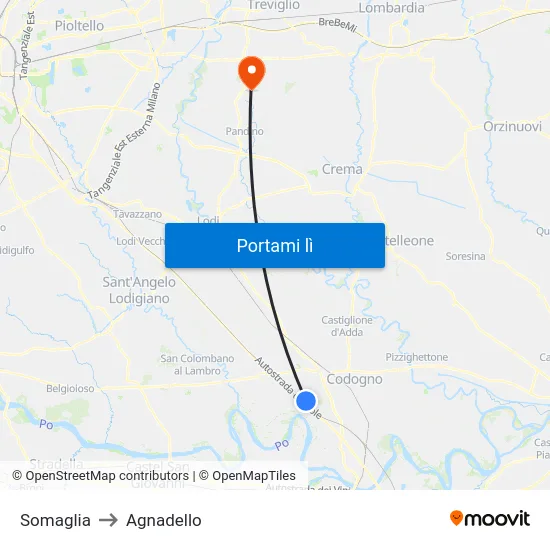 Somaglia to Agnadello map