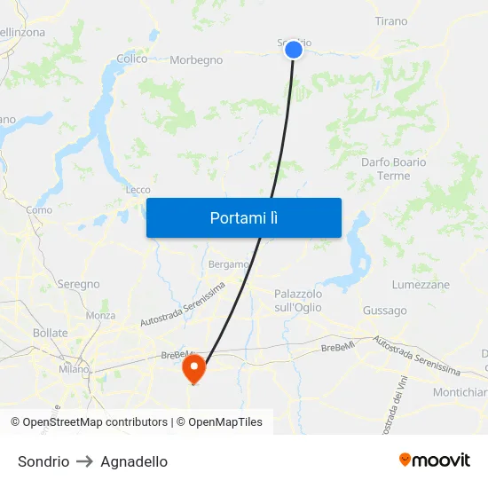 Sondrio to Agnadello map