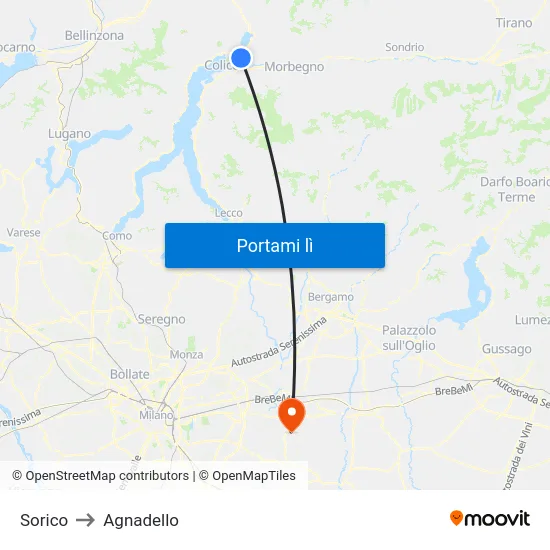 Sorico to Agnadello map