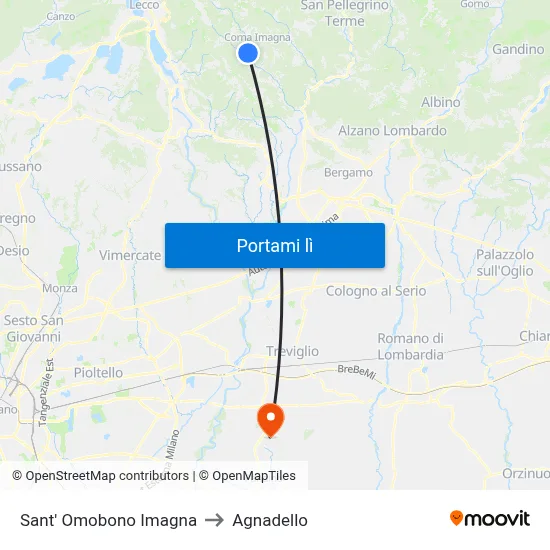 Sant' Omobono Imagna to Agnadello map