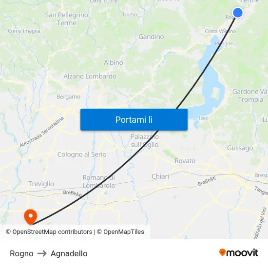 Rogno to Agnadello map