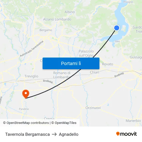 Tavernola Bergamasca to Agnadello map