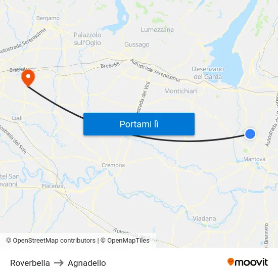 Roverbella to Agnadello map