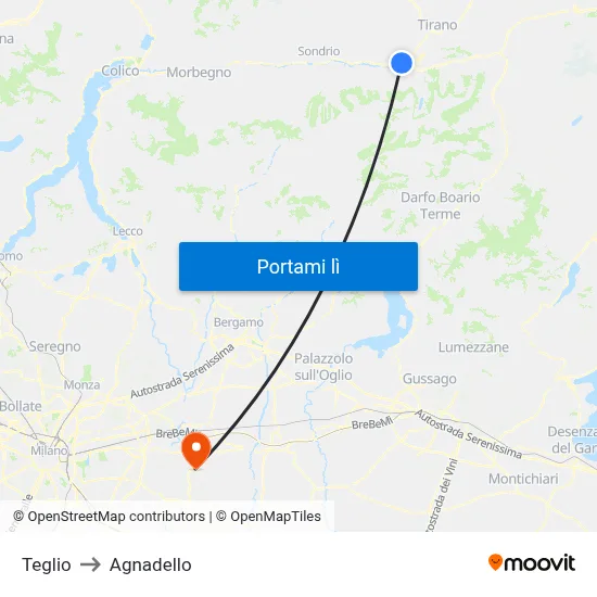 Teglio to Agnadello map