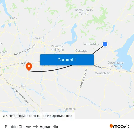 Sabbio Chiese to Agnadello map