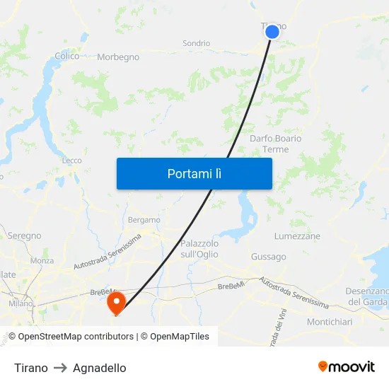 Tirano to Agnadello map