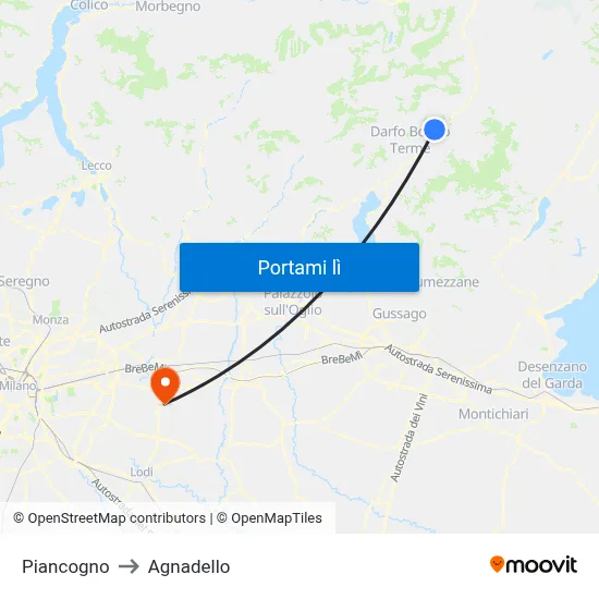 Piancogno to Agnadello map