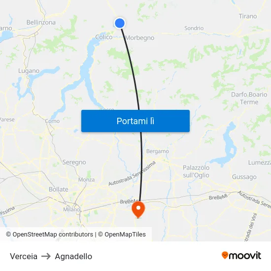 Verceia to Agnadello map