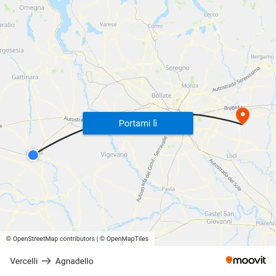 Vercelli to Agnadello map