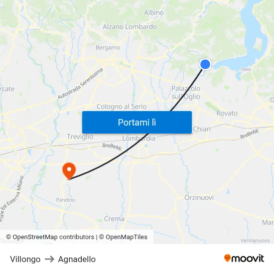 Villongo to Agnadello map