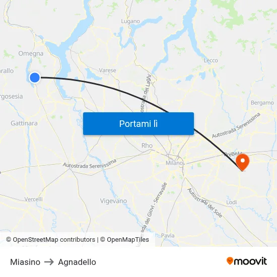 Miasino to Agnadello map