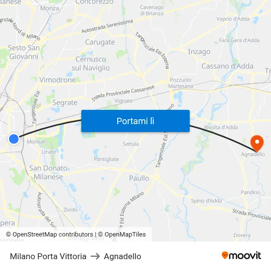 Milano Porta Vittoria to Agnadello map