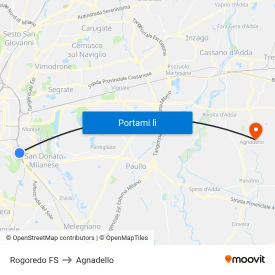 Rogoredo FS to Agnadello map