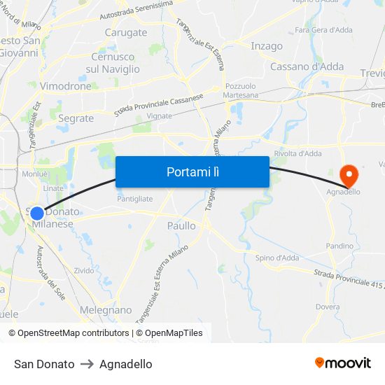 San Donato to Agnadello map