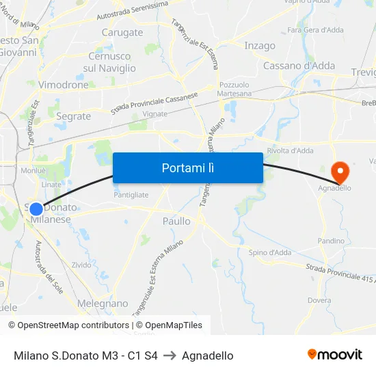 Milano S.Donato M3 - C1 S4 to Agnadello map