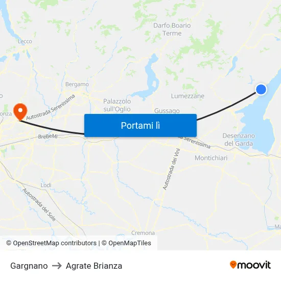 Gargnano to Agrate Brianza map