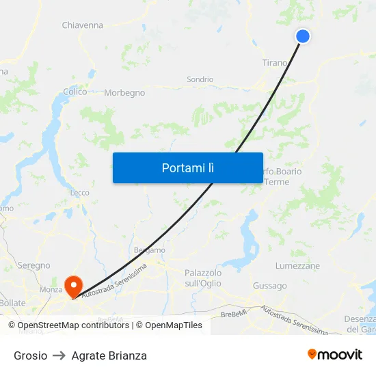 Grosio to Agrate Brianza map