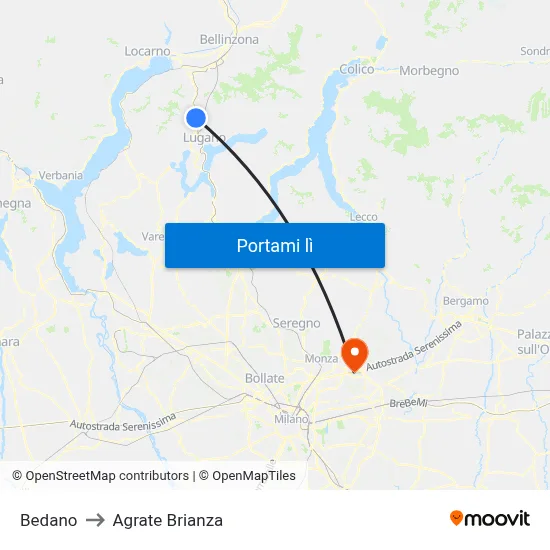 Bedano to Agrate Brianza map