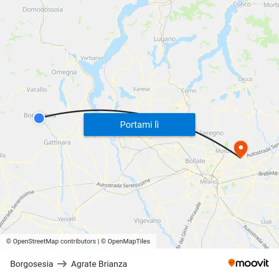 Borgosesia to Agrate Brianza map