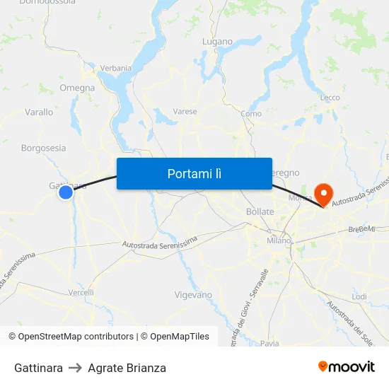 Gattinara to Agrate Brianza map
