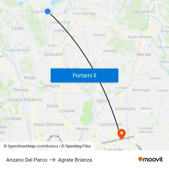 Anzano Del Parco to Agrate Brianza map