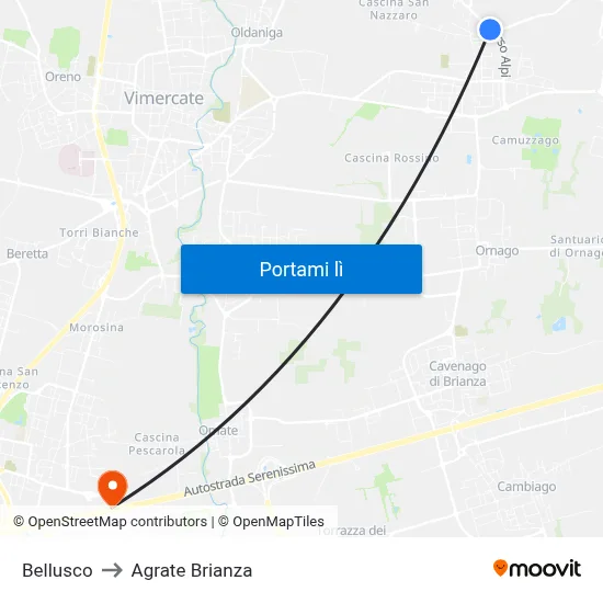 Bellusco to Agrate Brianza map