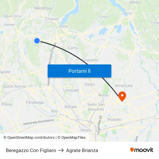 Beregazzo Con Figliaro to Agrate Brianza map