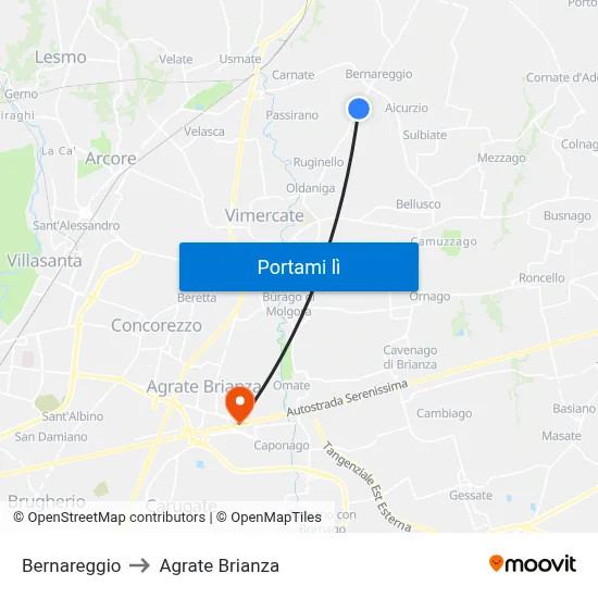 Bernareggio to Agrate Brianza map