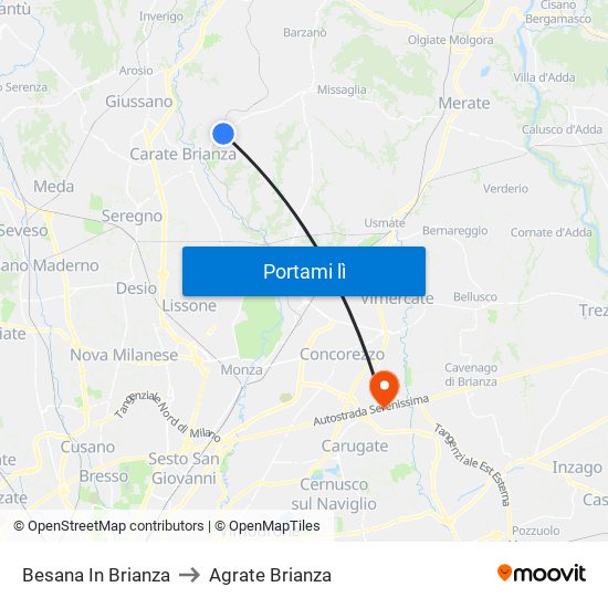 Besana In Brianza to Agrate Brianza map