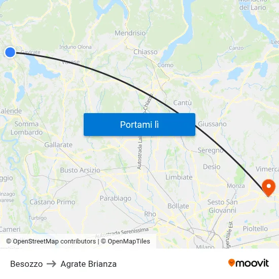 Besozzo to Agrate Brianza map