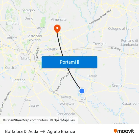 Boffalora D' Adda to Agrate Brianza map